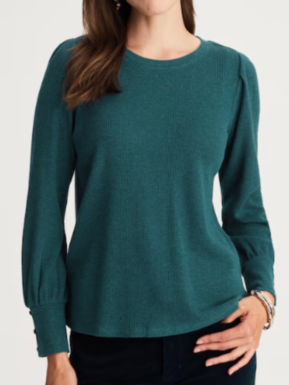 J. Jill Buttoned Cuff Waffle Top Size Medium